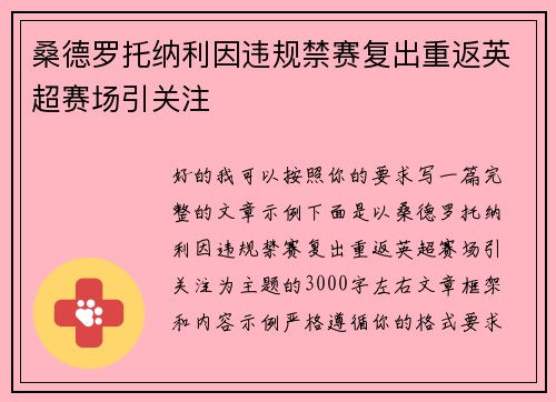桑德罗托纳利因违规禁赛复出重返英超赛场引关注 桑德罗托纳利因违规禁赛复出重返英超赛场引关注